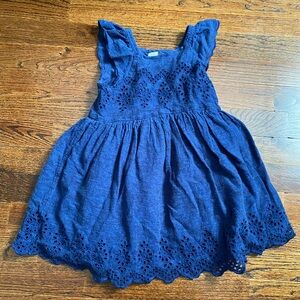 Baby GAP linen blend toddler girl dress size 4 eyelet ruffle Dark Indigo navy